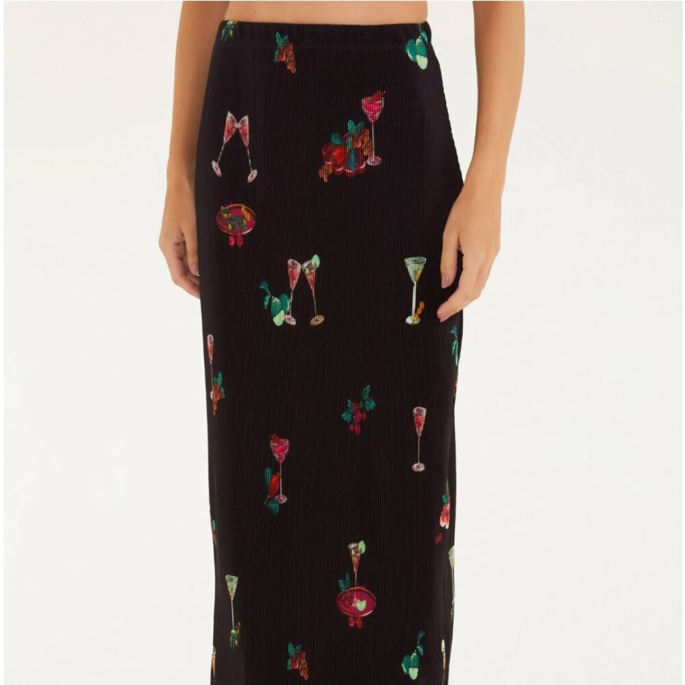 NWT - Farm Rio Tropical Cocktail Print Pleated Midi Skirt - Medium